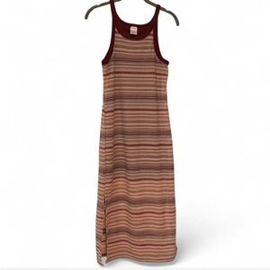 Crochet Striped Boho Maxi Dress in Burgundy pinks cream size Juniors S